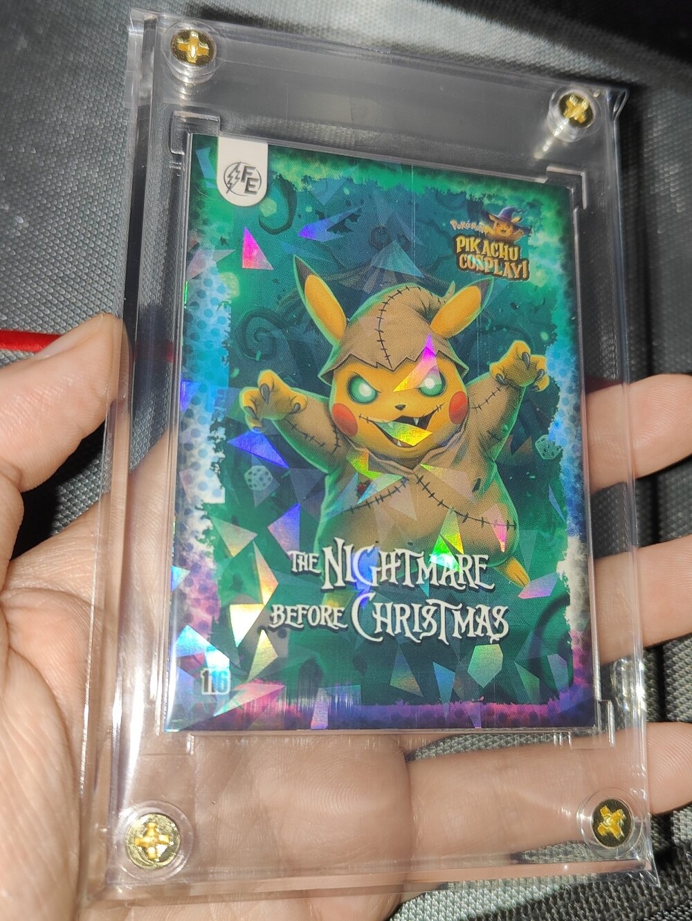 Oogie Boogie holo encased Pikachu Cosplay card Unofficial Pokemon Peru